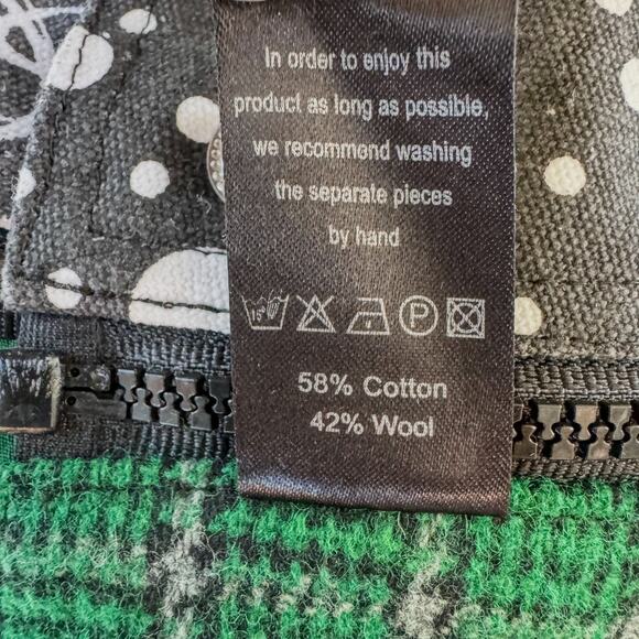 Zand Amsterdam, One Size Reversible Wrap Skirt Green Gingham Pouch Snap Buttons - Picture 10 of 11